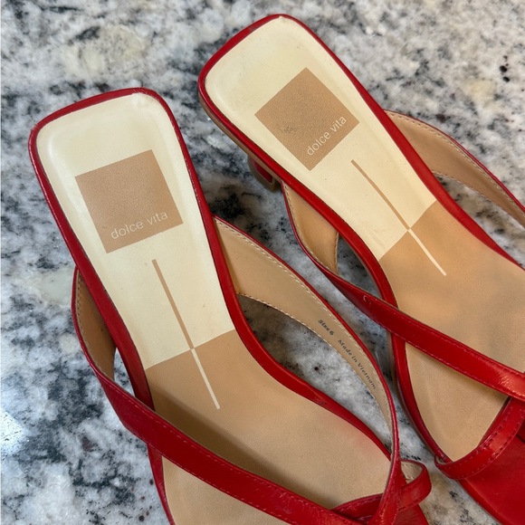 Dolce Vita Red Strappy Square-Toe Kitten Heels - Picture 2 of 5